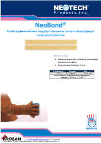 Neotech NeoBond - Plastry hydrokoloidowe mog by stosowane zamiast nieprzyjaznych tradycyjnych plastrw - pobierz kart produktu